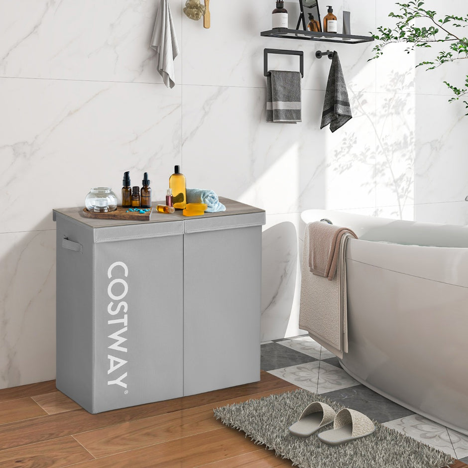 115L – fack tvättkorg av fiberduk med lock och handtag – 2 62 x 31 x 60 cm – Grå