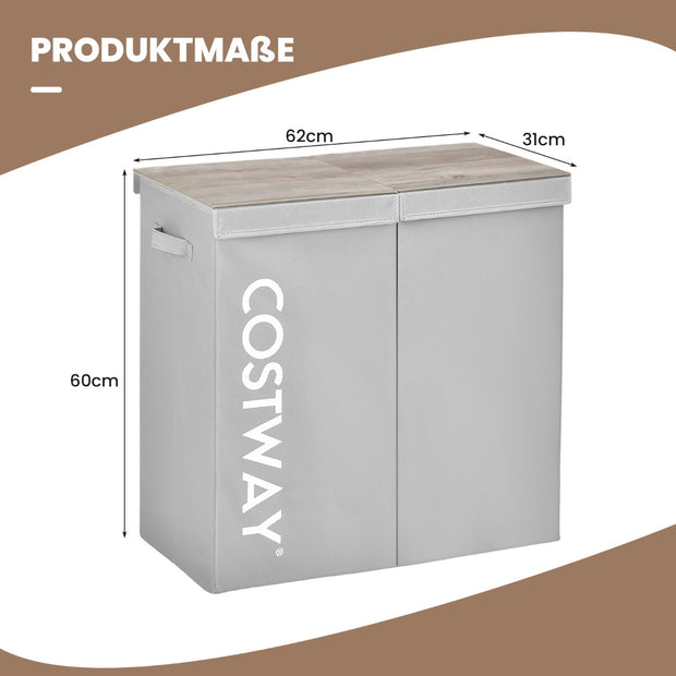 115L – fack tvättkorg av fiberduk med lock och handtag – 2 62 x 31 x 60 cm – Grå