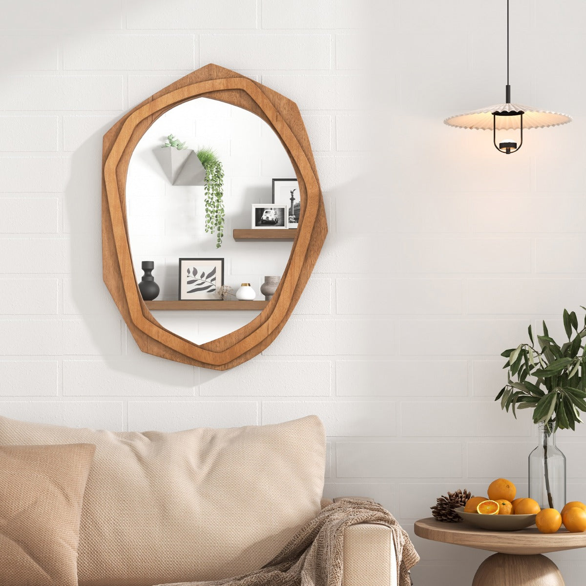 Oregelbunden – inramad dekorativ spegel Vattentät – 89,5 x 66 cm – Natur