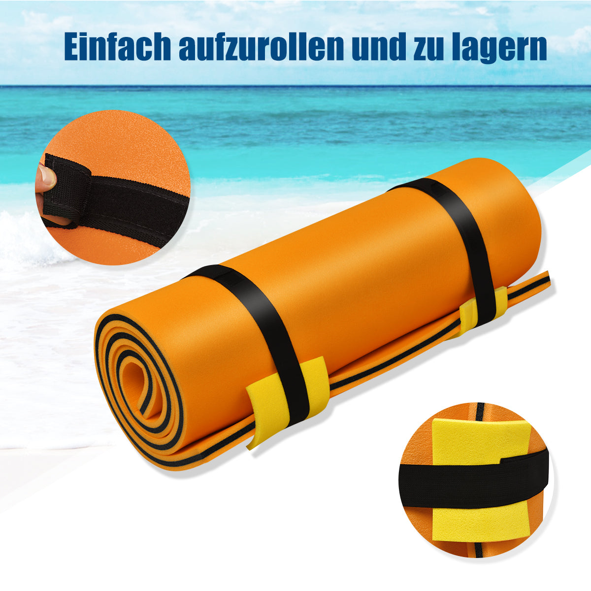 Vattenhängmatta – Flytmatta Simflotte Vattensäng +svart – 220 x 90 x 4 cm – Orange