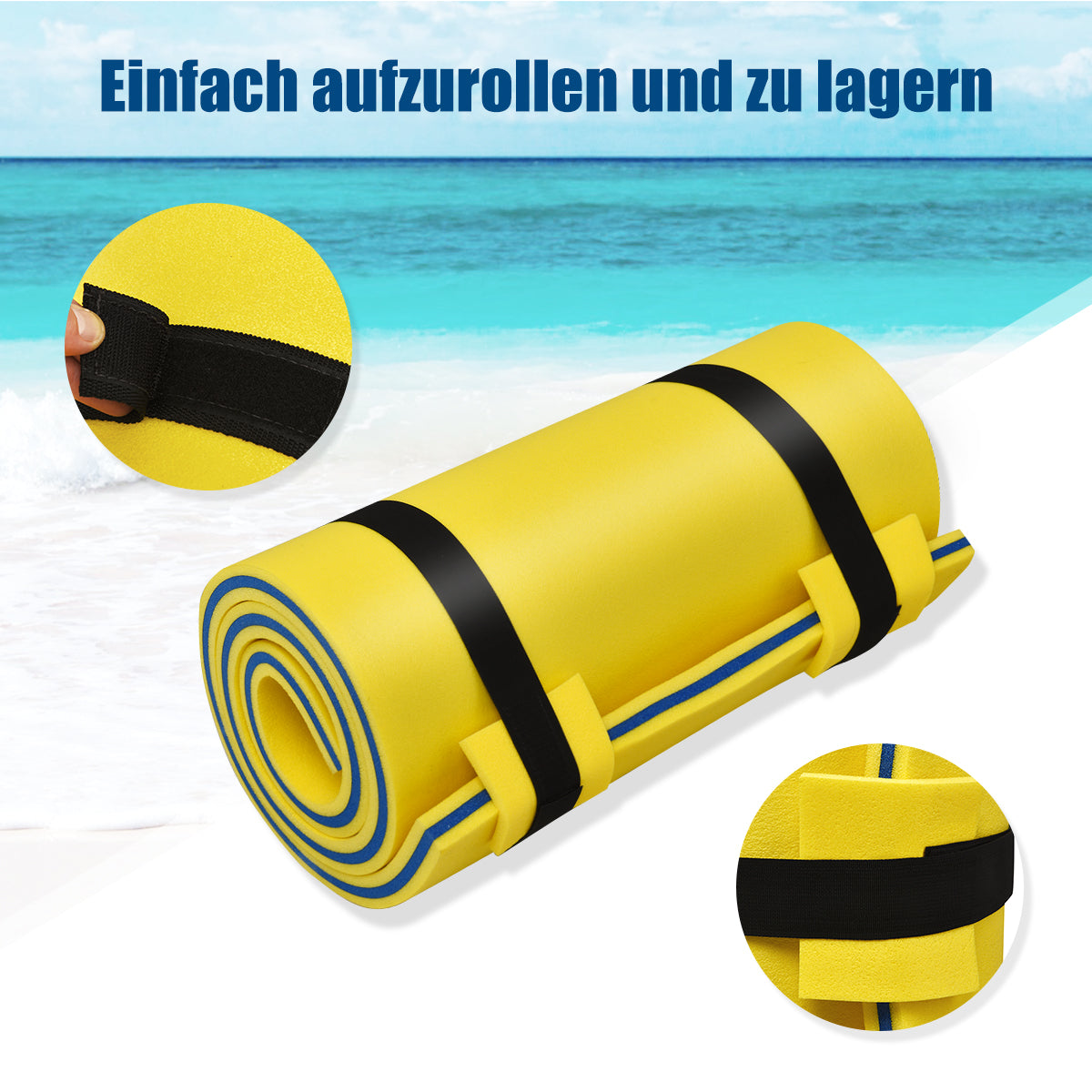 Vattenmatta – Flytskummatta XPE Foam + – 220 x 90 x 4 cm – Blå och gul