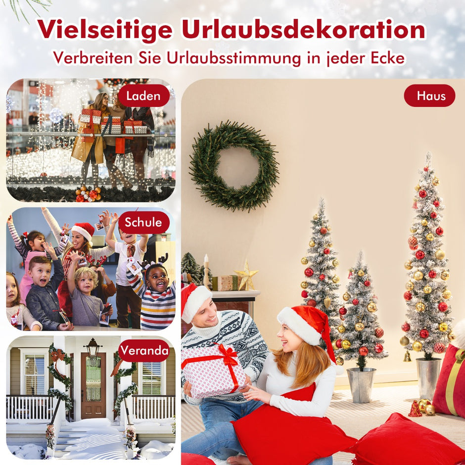 Set – med konstgjorda julgranar snö och metallbas + – 3 90 120 150 cm – Grön och vit