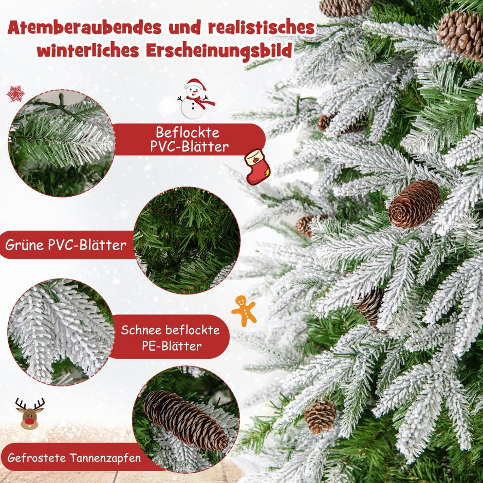 Hög – upplyst julgran snötäckt med gångjärnsstruktur – 190 cm – Grön
