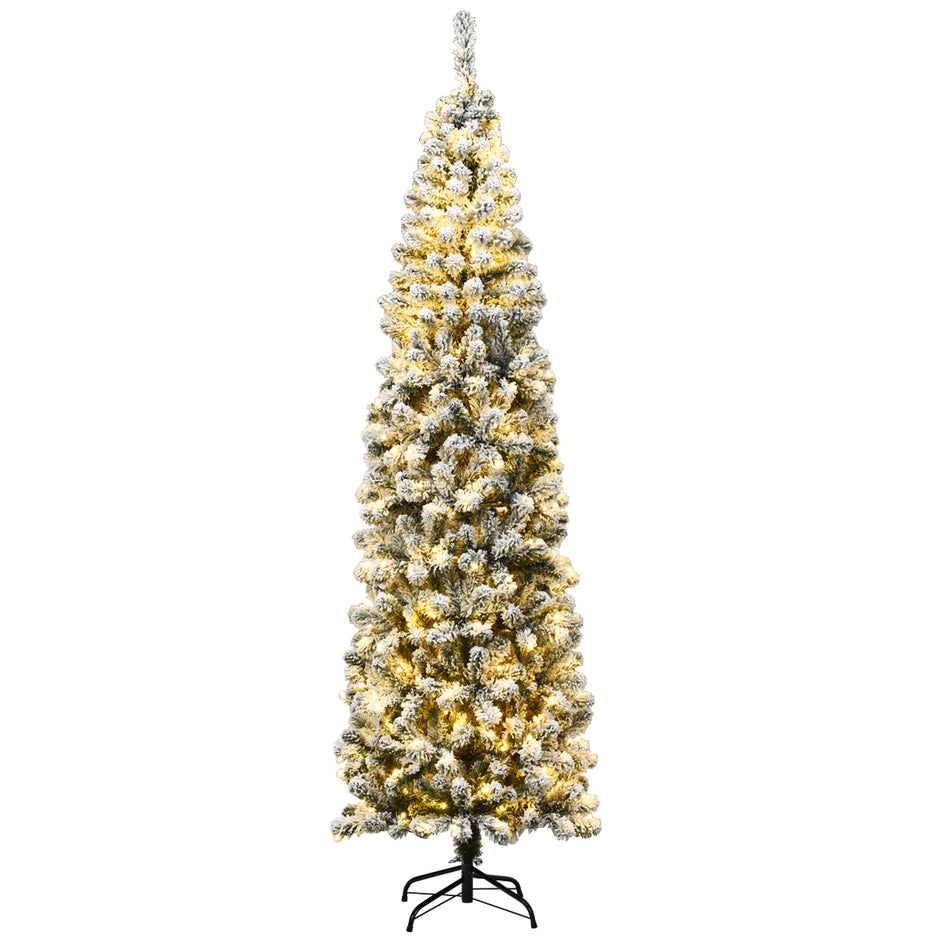 Julgran – med snö och varma vita LED lampor – 225 cm 350 – Grå och vit