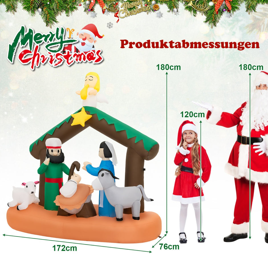 Hög – uppblåsbar juldekoration reenactment av Jesu födelse med LED lampor – 180 cm – Färgglad
