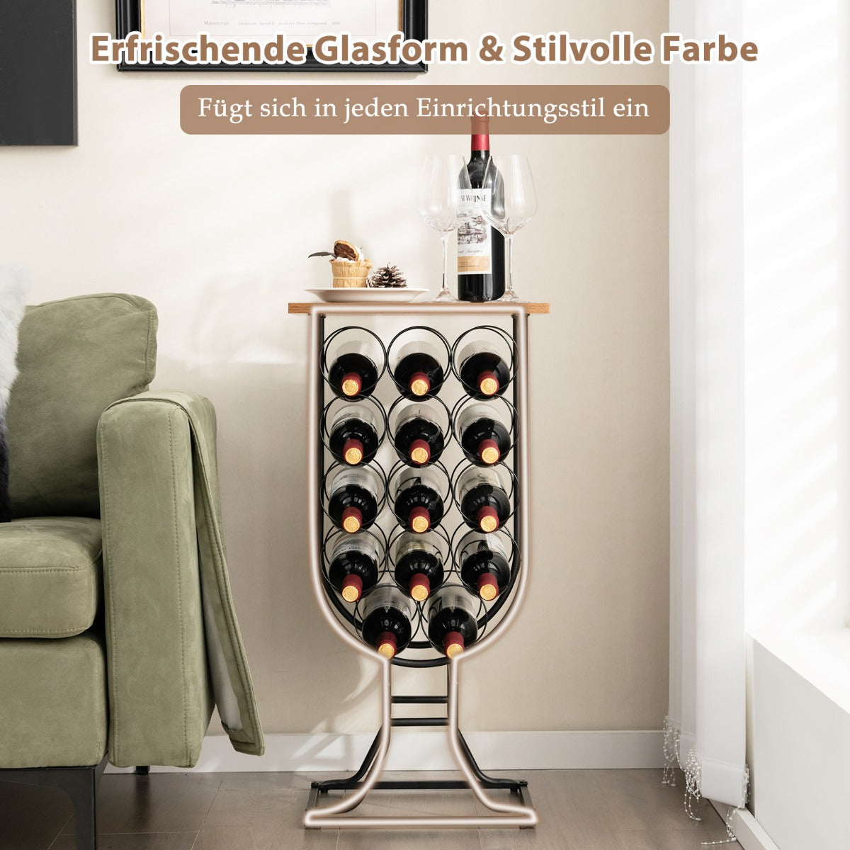 Vinställ – för flaskor med avtagbara och låsbara hjul – 14 38 x 30 x 82 cm – Svart