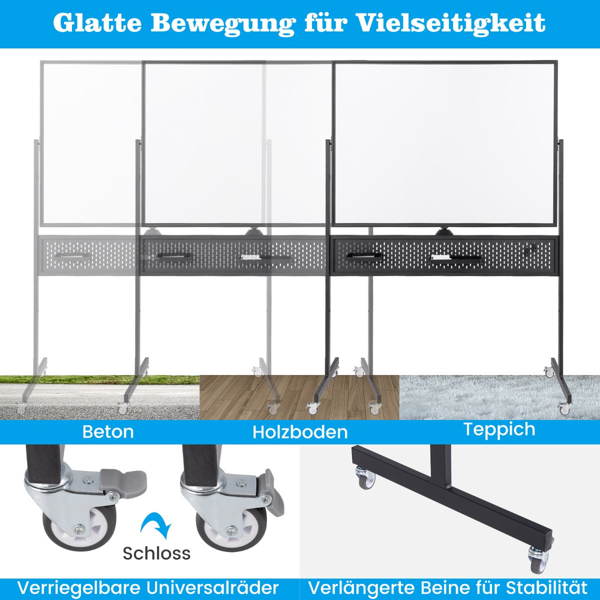 Dubbelsidig – mobil whiteboardtavla med Pegboard och Hjul Stativ – 120 x 90 cm – Svart