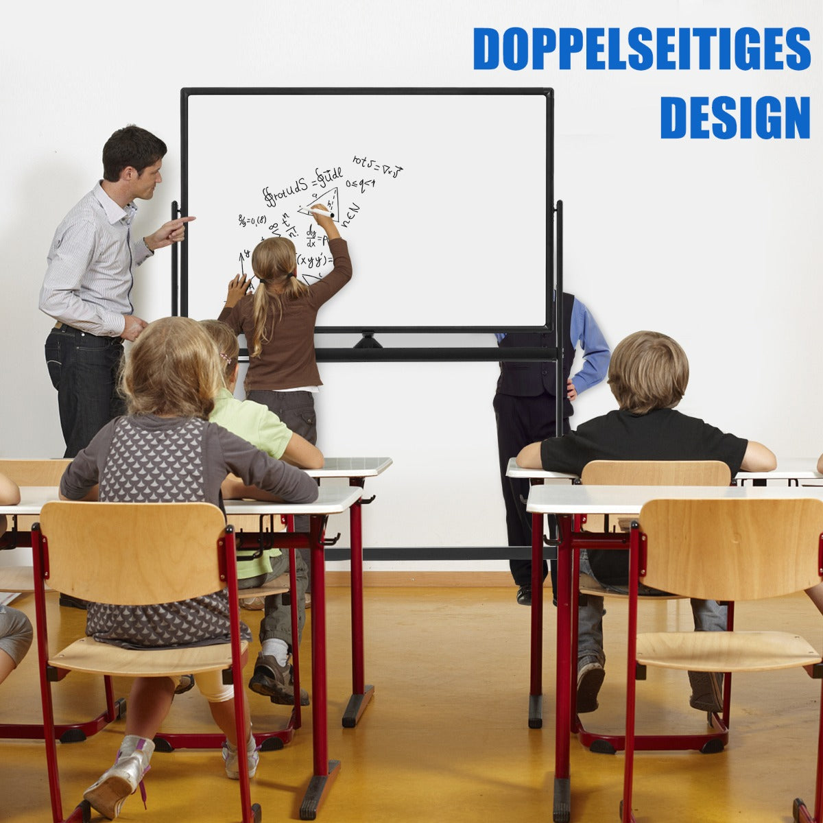 Dubbelsidig – mobil whiteboard Höjdjusterbar magnetisk – 120 x 80 cm – Svart