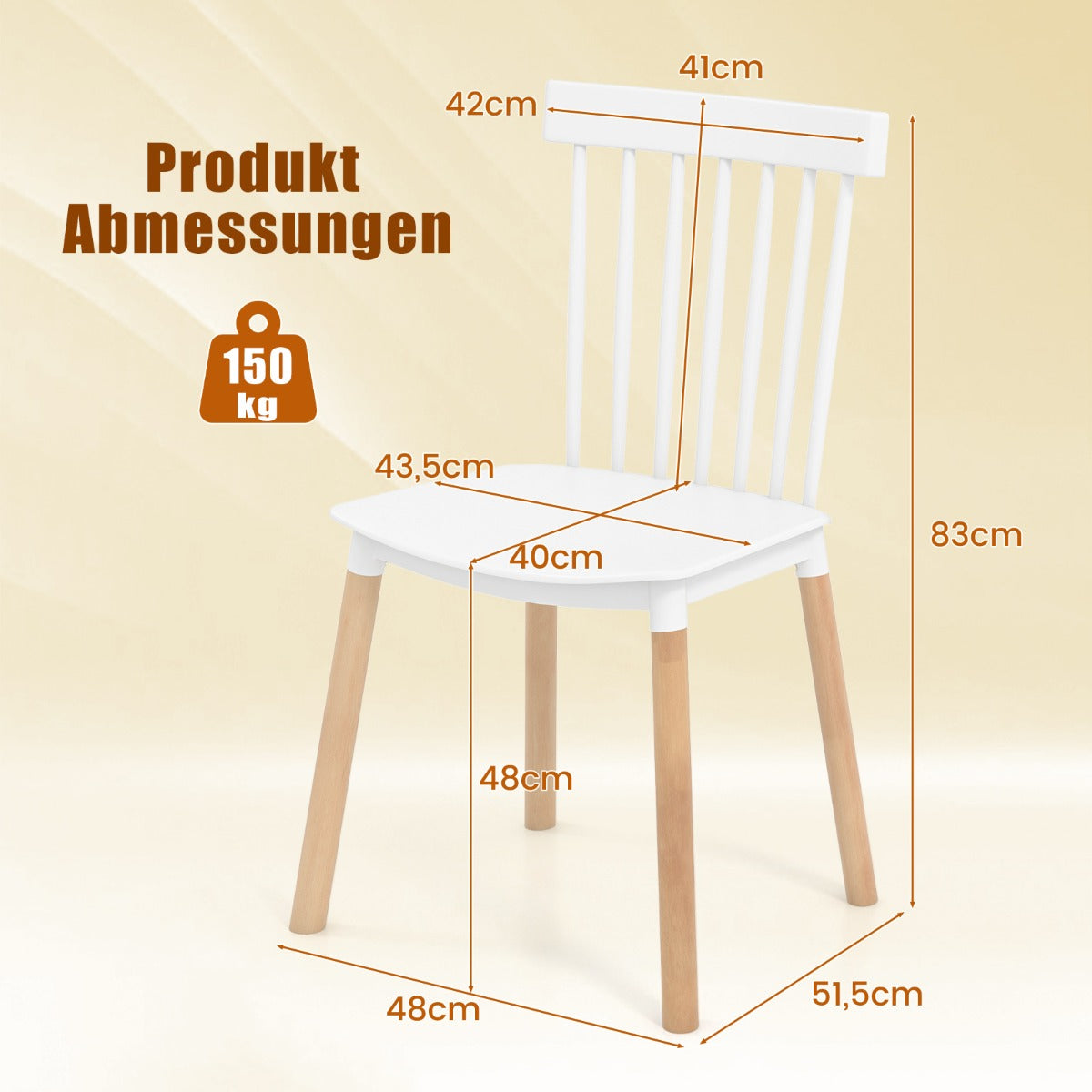 Set – med matstolar spindelryggar och böjda säten Armlösa – 4 – Vit