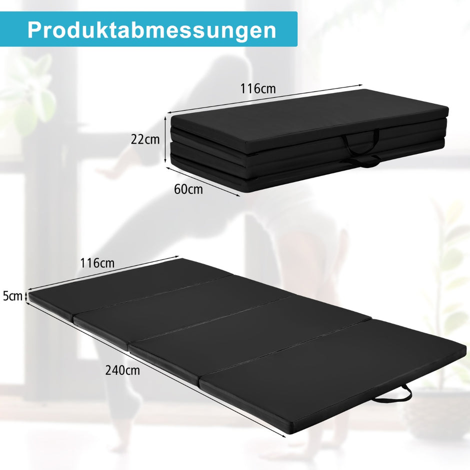 Vikbar – mjuk golvmatta med kardborrefäste och bärhandtag – 2 240 x 120 x 5 cm – Svart